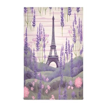 Imagem de Wassud Toalhas de cozinha Torre Eiffel lavanda (2) panos de prato de cozinha 1 pacote panos de prato macios com laço para pendurar toalha de mão de secagem rápida super absorvente toalhas de chá de