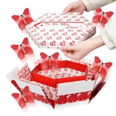 Imagem de Caixa de presente branca de explosão de borboleta do Dia dos Namorados, caixa de presente grande reutilizável branca DIY exclusiva com borboleta voadora surpresa para o dia dos namorados, aniversários