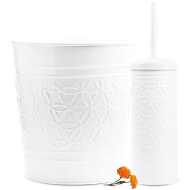 Imagem de Autumn Alley Lixeira E Escova Para Vaso Sanitário White Farmhouse Com Suporte - Conjunto De Acessórios Decoração Charmosa