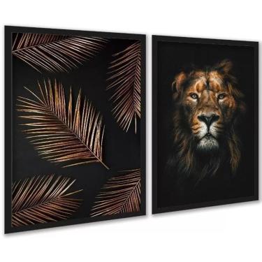 Imagem de Kit 2 Quadros Leão E Palmeira - Bronze E Preto 45X34Cm