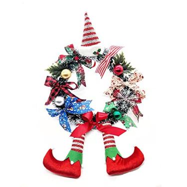 Imagem de GLOGLOW Guirlanda de Natal Com Chapéu de Papai e Pernas de Palhaço, Decoração de Porta de Natal Feita à Mão, Vermelho e Verde, 25,6 X 17,7 Polegadas, PVC e Tecido na Categoria Festival