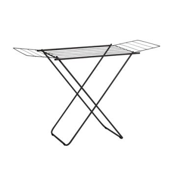 Imagem de Varal de Chão Dobrável em Aço com Pintura Epóxi. Leve, Portátil e com Abas Laterais e Secagem Ampliada (Preto)