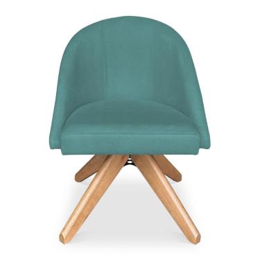 Imagem de Poltrona Cadeira Giratória Bela Suede Azul Turquesa Base De Madeira - Pallazio