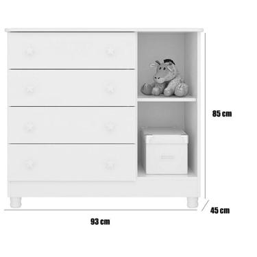 Imagem de Cômoda Sapateira Infantil 1 Porta 4 Gavetas C/ Pés Doce Mel Rosa