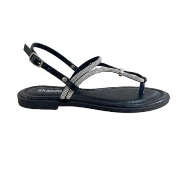 Imagem de Sandália Rasteira Akazzo Adulta Feminina Confortável Casual, Preto, 36