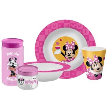 Imagem de Kit Refeição Infantil Minnie Disney 5 Peças Prato, Tigela, Copo e Potes Multiuso