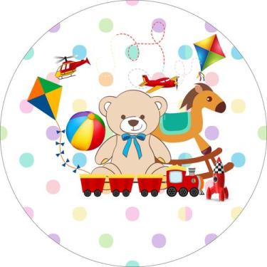 Imagem de Painel de Tecido Sublimado Redondo Brinquedos Reunidos Festa de Quarto