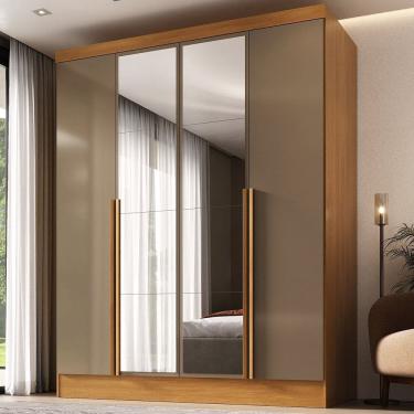Imagem de Guarda-roupa 100% Mdf 4 Portas 3 Gavetas com Espelhos Sevilha Espresso Móveis Cinamomo/Cappuccino