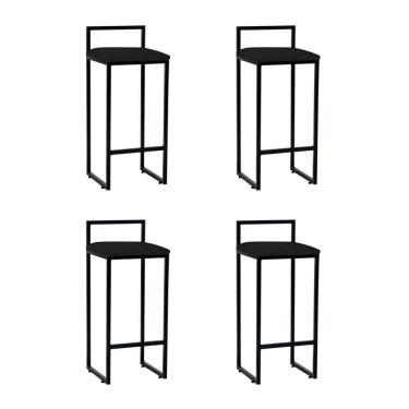 Imagem de Kit 4 Banquetas Dori Bistrô Alta Industrial em Aço para Bar Cozinha Assento Suede - Preto/preto