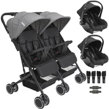 Imagem de Carrinho Kiddo Gemeos com 2 Bebe Conforto Colinho Mascote Grafite