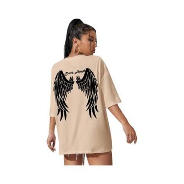 Imagem de Camiseta Feminina Oversized Com Estampa De Asas De Anjo Escuras Em Alg