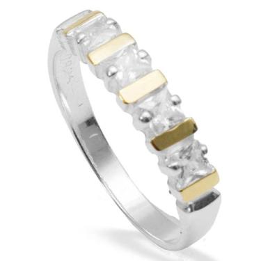 Imagem de Aparador de Anéis em Prata 925 Zircônias e Filete em Ouro - Clara Cent