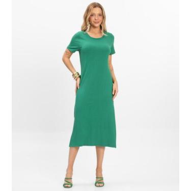 Imagem de Vestido Midi Ribana Canelada Básico Rovitex Verde, P, Verde