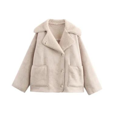 Imagem de Jaqueta Feminina Oversized De Manga Longa Com Gola Dupla Face, Quente 