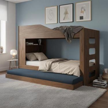 Imagem de Treliche Beliche com Cama Auxiliar 2 em 1 com Prateleira - Repleta, Am