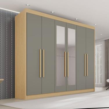 Imagem de Guarda Roupa Casal com Espelho 6 Portas 6 Gavetas 100% Mdf Itália Plus Jequitibá/Granizo