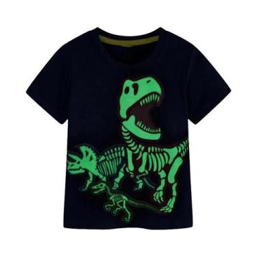 Imagem de Camiseta De Algodão Com Dinossauro Luminoso Para Meninos, Moda De Verã