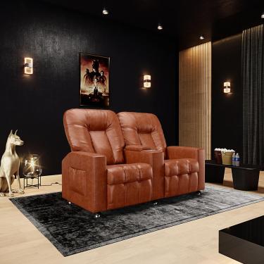 Imagem de Poltrona Reclinável Para Cinema 2 Lugares Sora PU Camel Brilho FH1 - D'Rossi