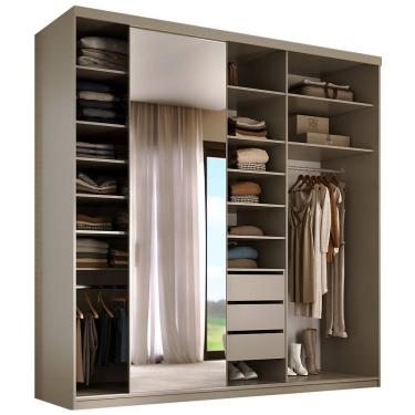 Imagem de Closet Casal 1 Porta de Correr Com Espelho 3 Gavetas 208cm MDF Sonni R02 Bege - Lyam Decor