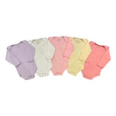 Imagem de Kit 10 Bodies Manga Longa Suedine Bebê Liso Menina Um -, Multicolorido