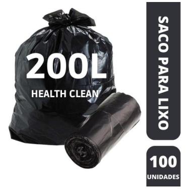 Imagem de Saco Para Lixo 200 Litros Preto 83x92 - Pacote C/100 - HEALTH CLEAN