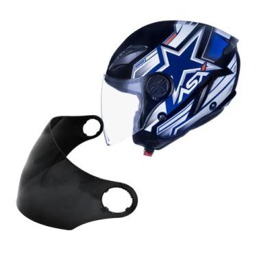 Imagem de Capacete Asx Aberto City Air Pilot Moto Estela +Viseira Fume, AZUL BRA