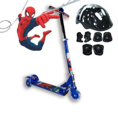 Imagem de Patinete Infantil De Ferro Homem Aranha 3 Rodas C/ Capacete - Elite