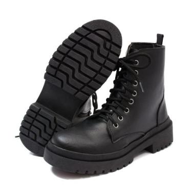 Imagem de Bota Coturno Feminina Cadarço Zíper Conforto Casual - Preto - Roteshoe