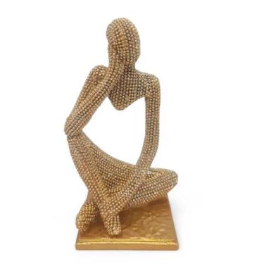 Imagem de Enfeite de resina Pensador Com Pedras Brilhants Dourado 13cm - Youbai
