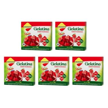 Imagem de Kit Gelatina Diet Morango Com Stevia Plus Lowçucar - 5 Unidades 10g