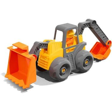 Imagem de Trator Retro Escavadeira Open Tracks 65cm com Boneco Pá Basculante Super Articulado Cardoso Toys