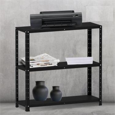 Imagem de Estante Multiuso 3 Prateleiras 92cm Aço Cinza/Preto - Pandin Móveis