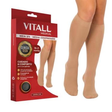 Imagem de Meia Vitall Medical 3 4 Com Ponteira Média Compressão 1821 mmHg, Bege,