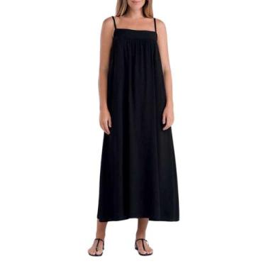 Imagem de Saída de Praia Vestido Longo She Elegante Soltinho Viscose, Preto, GG