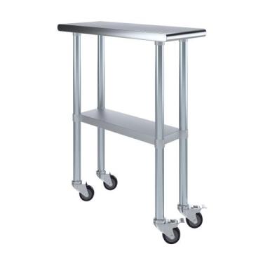Imagem de Mesa de Trabalho AmGood em Aço Inoxidável 30x12 pol com Rodízios