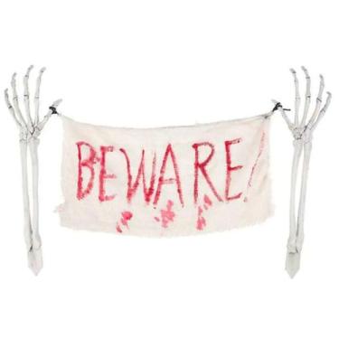 Imagem de Decoração Festa Halloween Enfeite Jardim Cemitério Beware e Mãos Esque