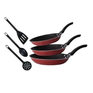 Imagem de Kit Jogo Conjunto De Frigideiras Antiaderente Teflon 6 Peças Rouge Vermelho
