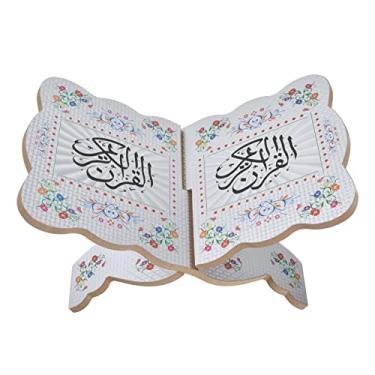 Imagem de organizador de livros de oração muçulmano esculpido vintage alcorão estante para kuran/bíblia/geeta para casa/escritório(WHITE), Estante de livros de madeira dobrável,