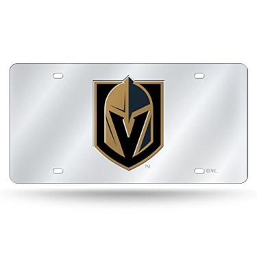 Imagem de Rico Industries Placa de licença de metal incrustada a laser NHL Vegas Golden Knights, prata, 15 x 30 cm