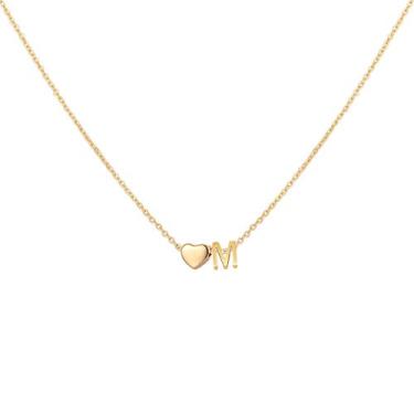 Imagem de Glimmerst Colar de coração com inicial banhado a ouro 18 K de aço inoxidável minúsculo coração com letras personalizadas monograma nome colar para mulheres, Metal, Sem Pedra Preciosa