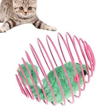 Imagem de AOCATE Brinquedos para gatos interativos, engraçados com rato que rola brinquedos para gatos - brinquedos interativos em espiral extensível para gatos internos, cor aleatória
