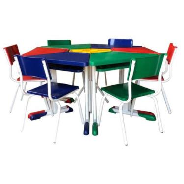 Imagem de Conjunto Escolar Hexagonal Mesas E Cadeiras 06 A 09 Anos Infanto Juven