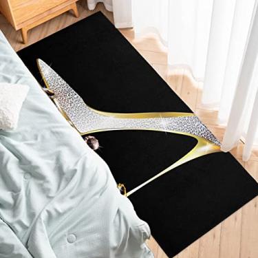 Imagem de Tapete para corredores de cozinha, salto alto diamante sexy branco dourado preto antiderrapante tapete tapete de porta tapete para lavanderia, cabeceira, banheiro, quarto, 40 x 120 cm