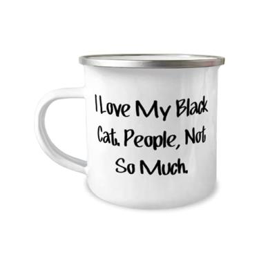 Imagem de Presentes exclusivos de gato preto, I Love My Black Cat. People, Not So Much, Inappropriate Holiday Caneca de acampamento de 355 ml para amantes de gatos