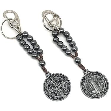 Imagem de FORNECEDOR 1 Chaveiro Dezena Hematita Medalha de São Bento Cinza, Preto, Prata