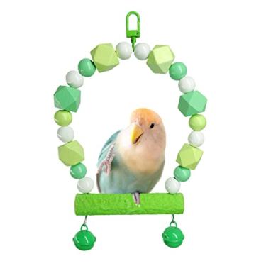 Imagem de Poleiro de balanço de pássaro de madeira para periquito (haste fosca, pequena, verde)
