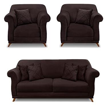 Imagem de Kit 2 Poltronas e Sofá Living 2 Lugares 1,60m Vênus Suede Marrom Café Pés Castanho - Pallazio
