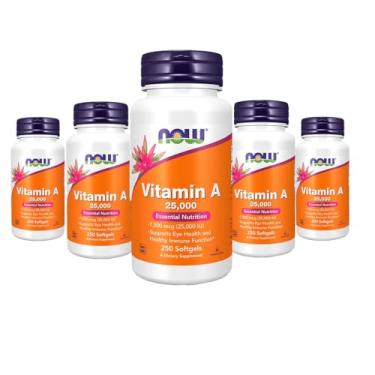 Imagem de Now Foods Vitamina A 25.000UI Vitamin A 250Softgles 5 unidades Produto Importado