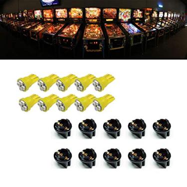 Imagem de PA LED 10PCS #555 T10 LED Pinball Machine Lights 6.3V 4SMD + Bulb Socket Twist Lock Wedge Instrument Base (Yellow, Amber)