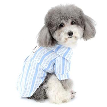 Imagem de Zunea Camiseta de verão para cães pequenos, roupas listradas de algodão macio, proteção solar, camiseta curta para cães, fêmea, macho, gato, uso ao ar livre, chihuahua, roupas para cachorros, azul, M